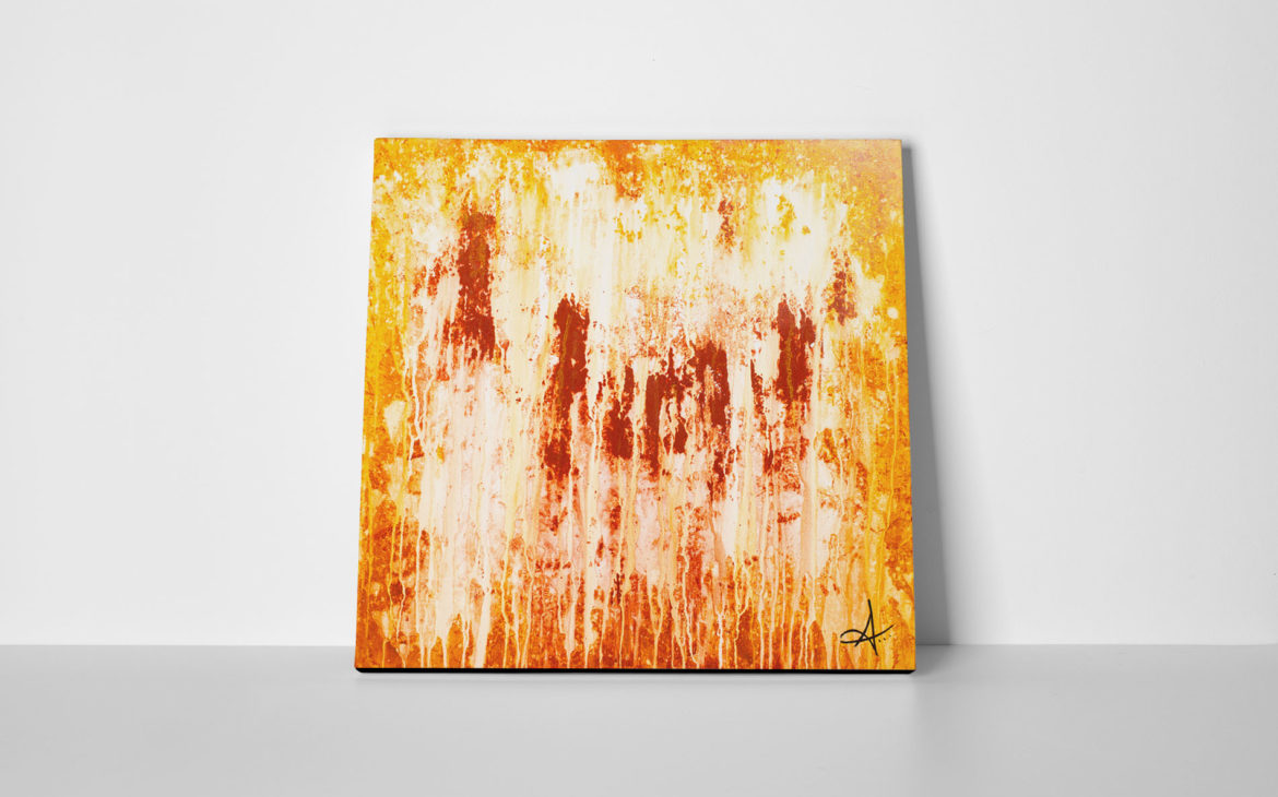 Tableau abstrait orange artiste contemporain normand