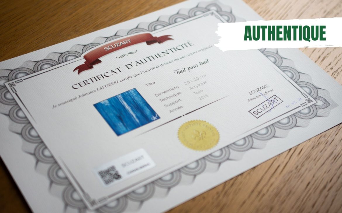 Certificat d'authenticité pour artiste peintre